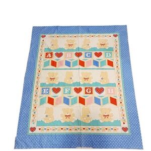 Vintage Teddy Bear ABC Blocks Hearts Baby Thin Blanket‎ Nursery Decor  #2